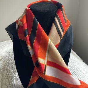 Paoli scarf polyester mcm  27” square orange black red Mondrian style Japan